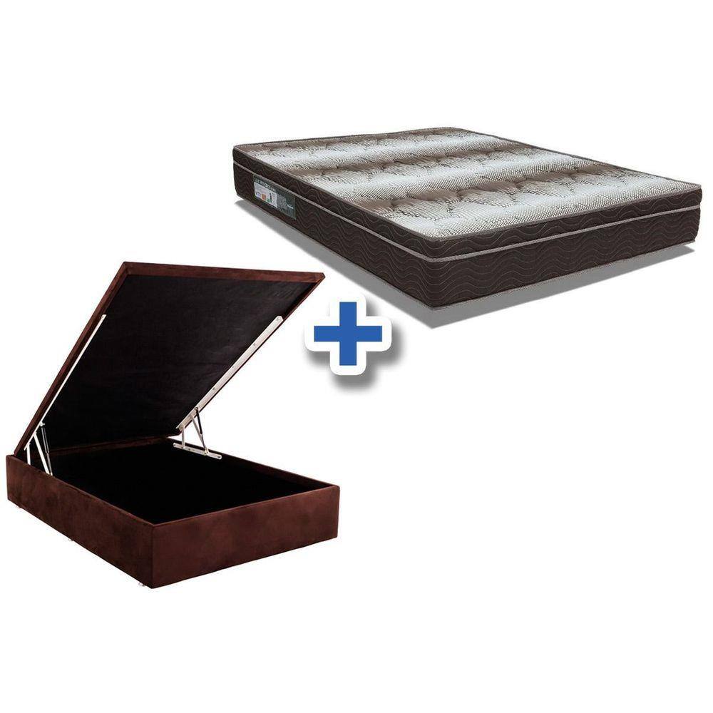 Conjunto Colchão Ortobom Ortopédico Light OrtoPillow+Box Baú Café Casal 138  | Extra