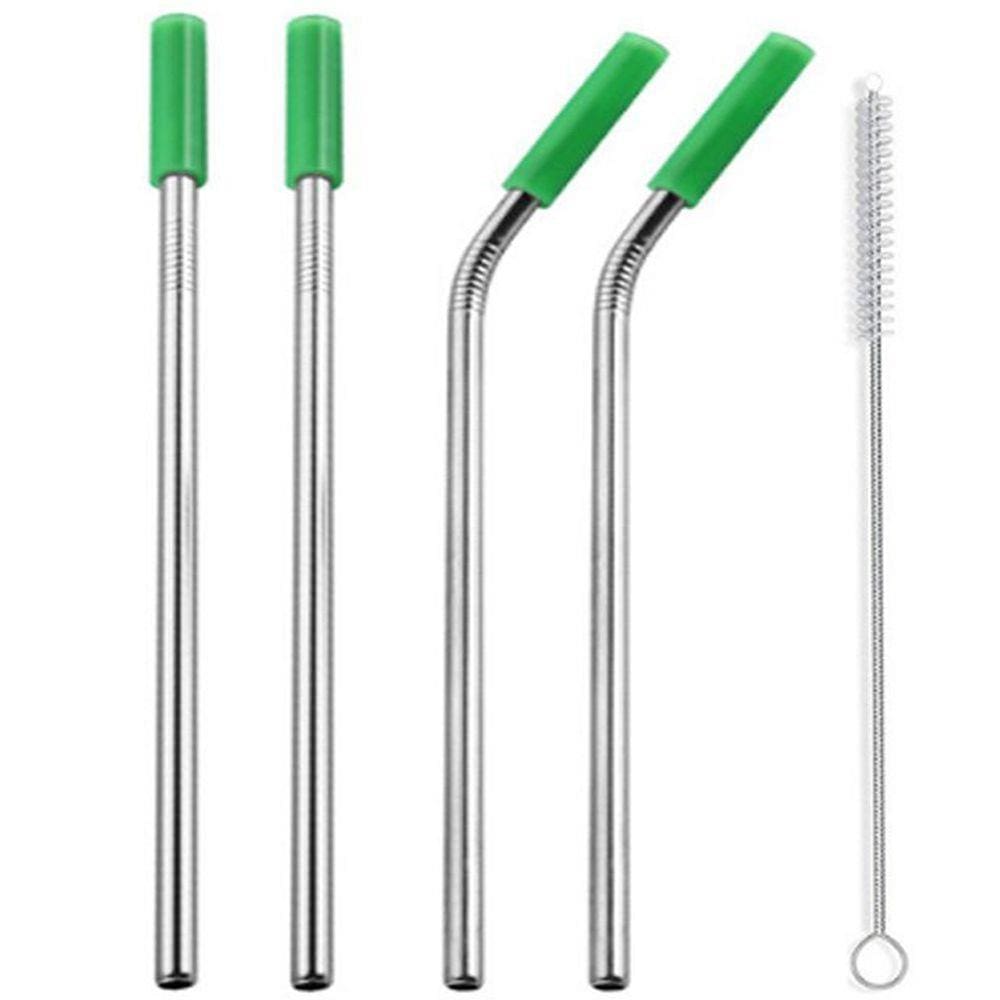 Canudos Aço Inox Milk Shake Silicone 7mm kit 4 Reutilizaveis Verde
