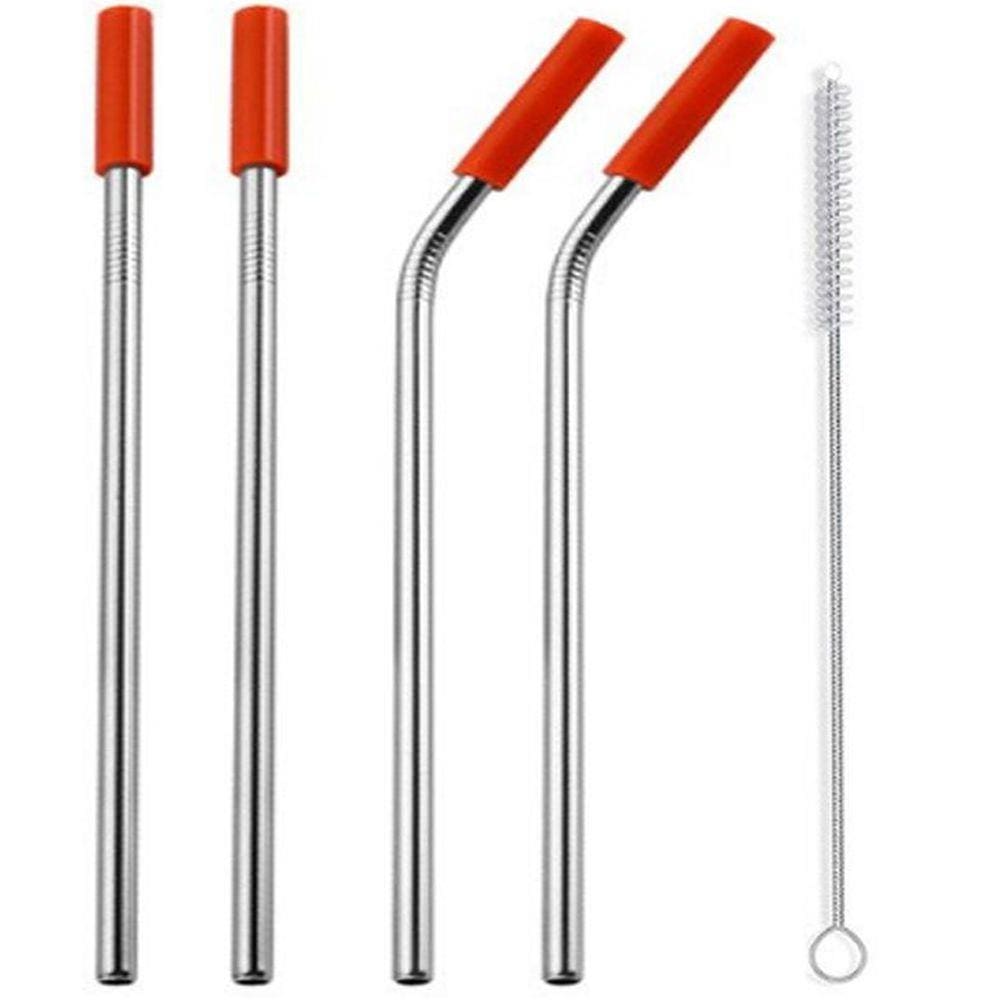 Canudos Aço Inox Milk Shake Silicone 7mm kit 4 Reutilizaveis Laranja