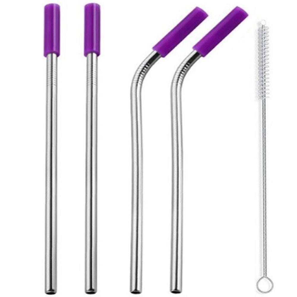 Canudos Aço Inox Milk Shake Silicone 7mm kit 4 Reutilizaveis Lilás