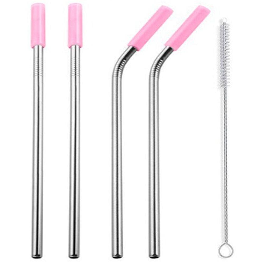 Canudos Aço Inox Milk Shake Silicone 7mm kit 4 Reutilizaveis Rosa