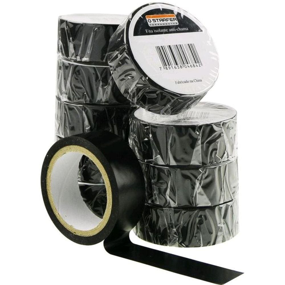Kit 10 Rolos Fita Isolante Starfer 19x0,13 20 Metros