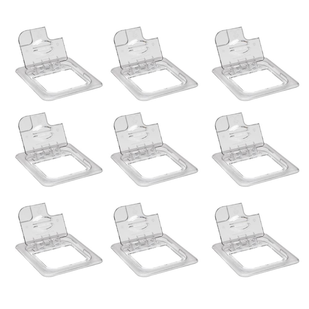 Conj 15 Tampa Cuba Gastronômica GN 1/6 Policarbonato Dobradiça Flip Lid COM Ranhura Abertura para Colher Concha