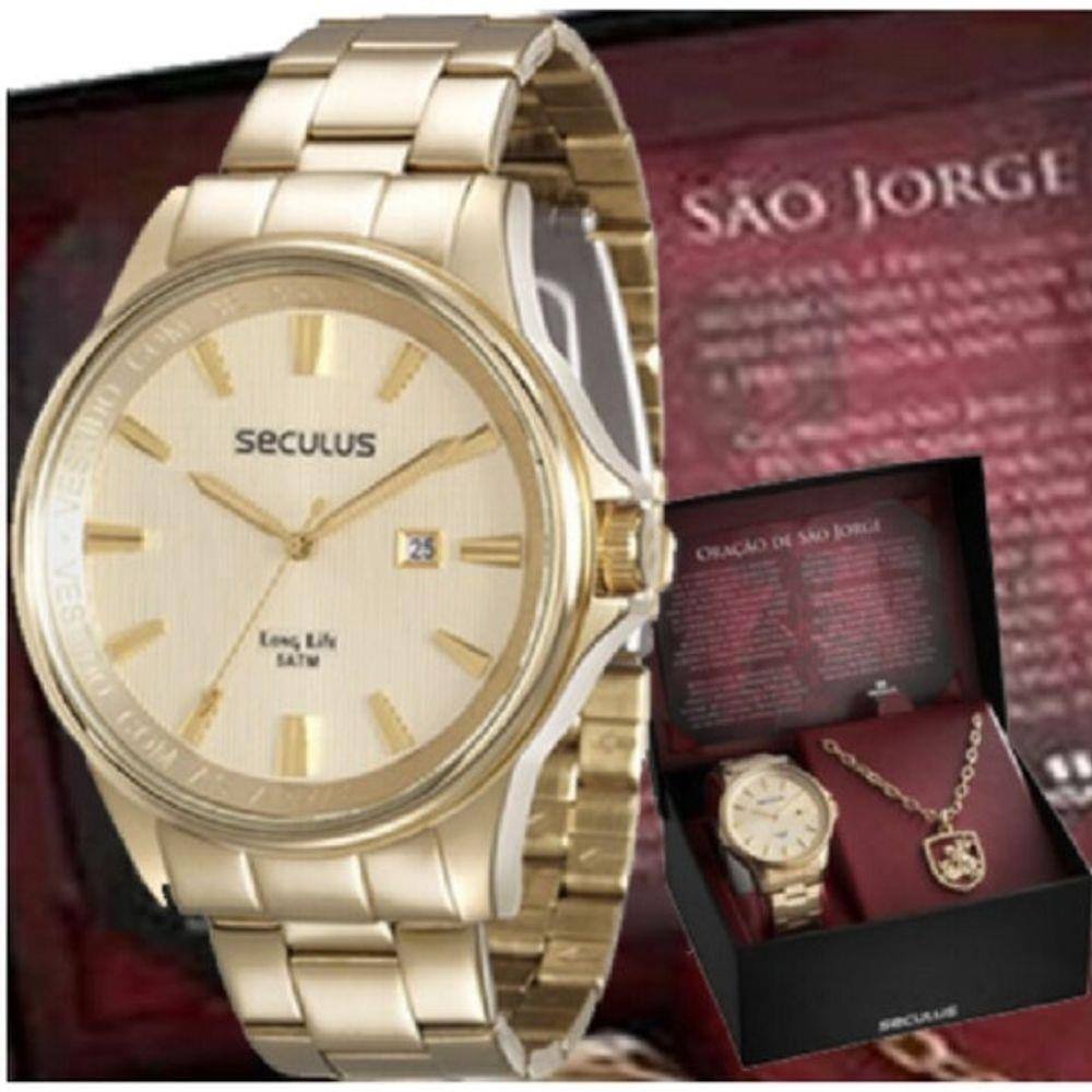 Kit relogio seculus masculino dourado sao jorge 28933gpskda1k1 | Extra