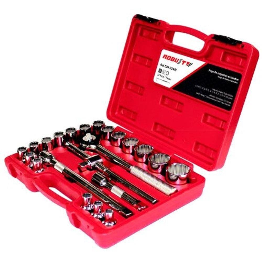 Jogo de Soquetes Estriados 1/2\" 8 a 32 mm 22 peças Robust