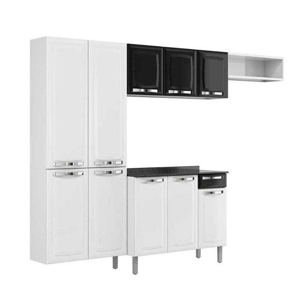 Cozinha Compacta 4 Peças com Paneleiro e Balcão Rose Itatiaia Branco/Preto