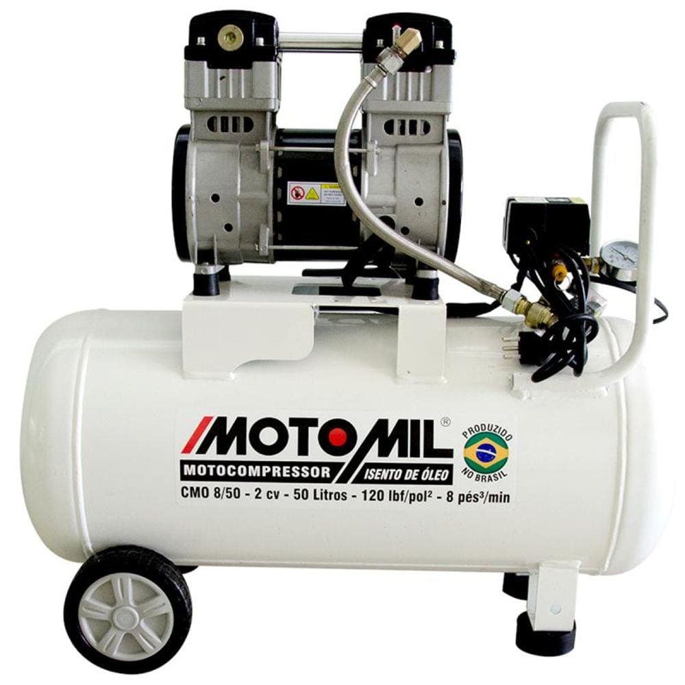 Compressor de Ar Odontológico 2,0HP 50 Litros Isento de Óleo CMO-8/50BR MOTOMIL