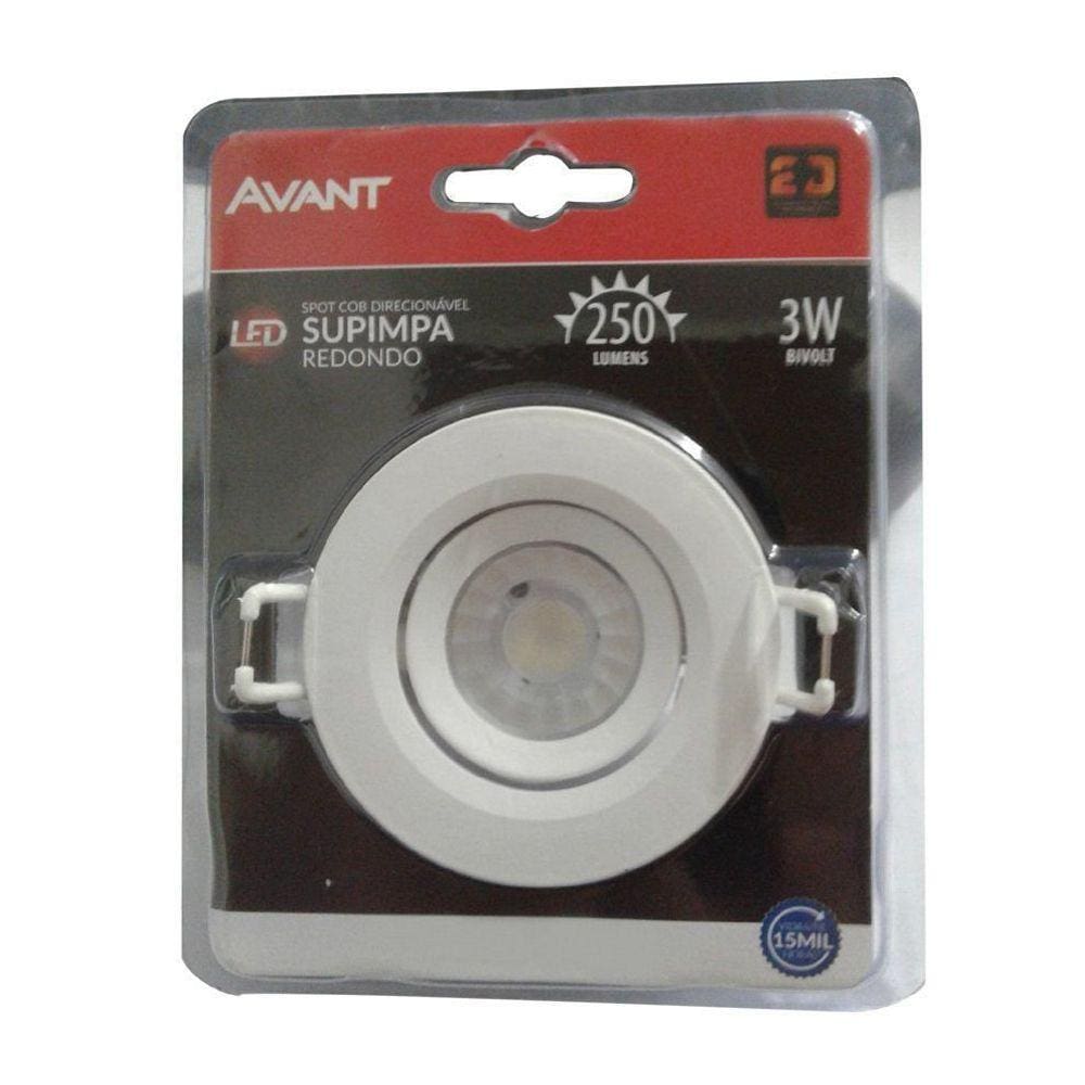 Spot Led Cob Redondo 3W Direcionável Bivolt Avant 3000k