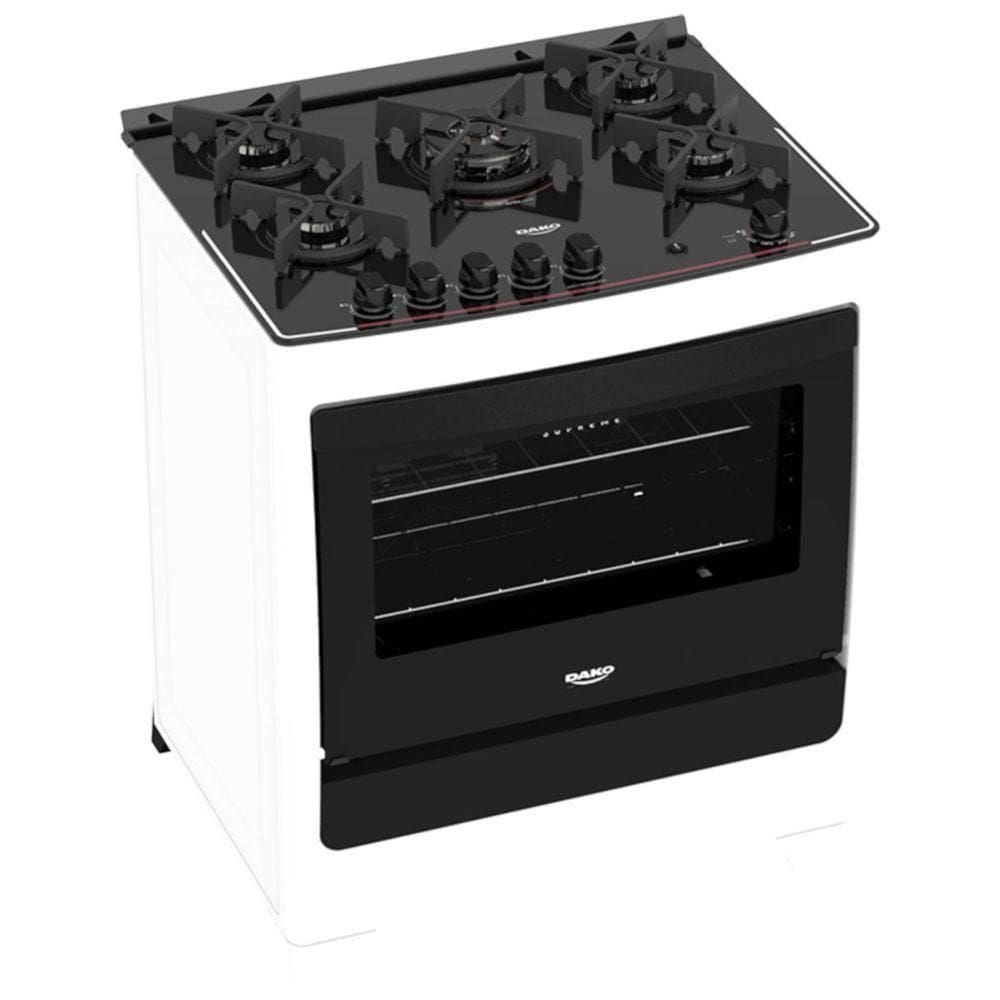Fogão Dako Superme Glass 5 Bocas Mesa de Vidro Branco