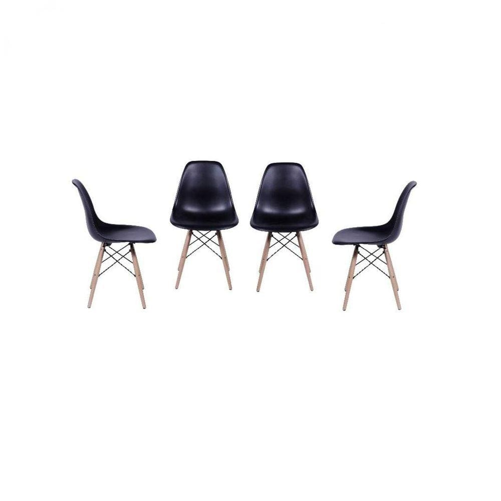 Conjunto 4 Cadeiras Eames DKR Base Madeira OR Design Preto