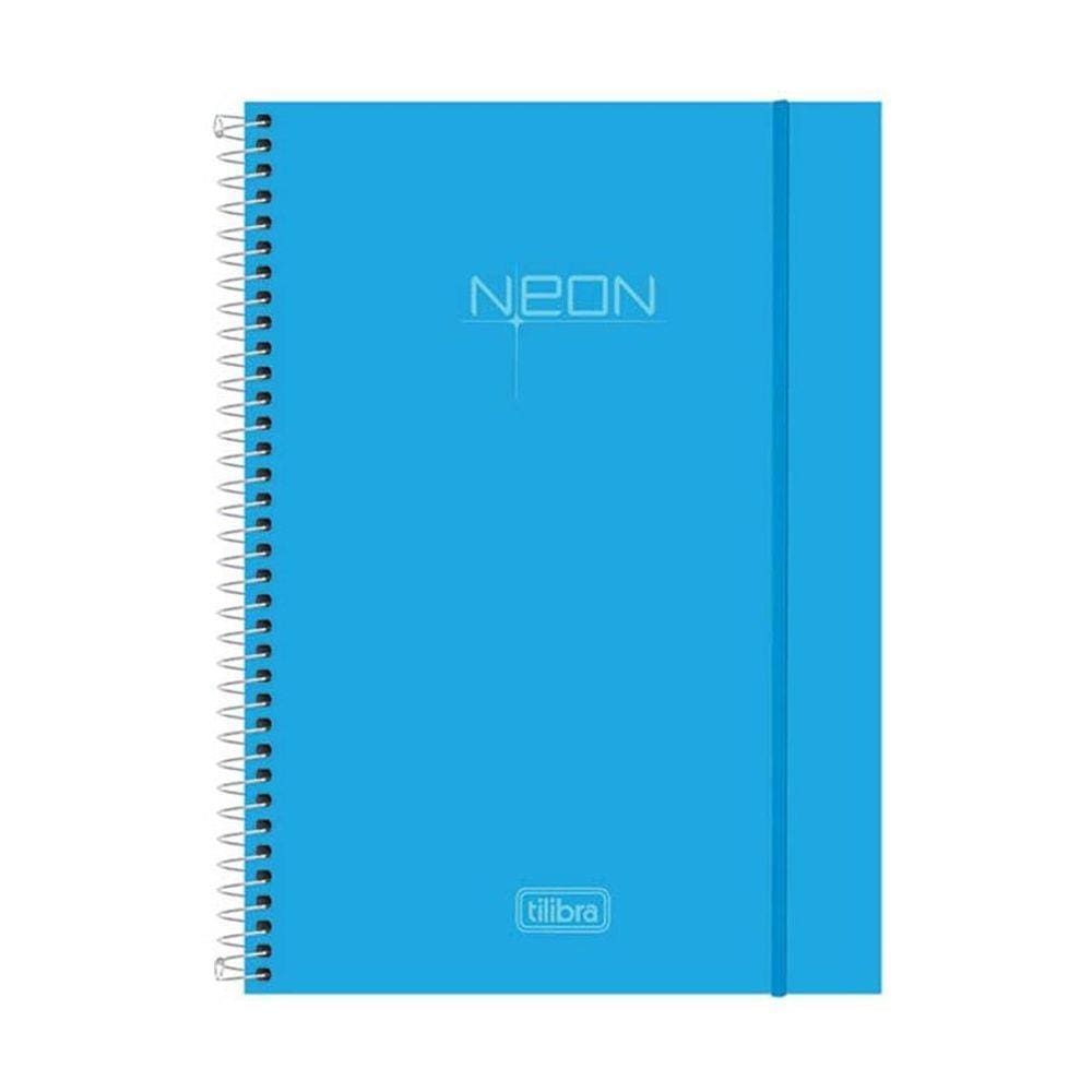 Caderno Espiral Capa Dura 10 Matérias 200 Folhas Neon Azul