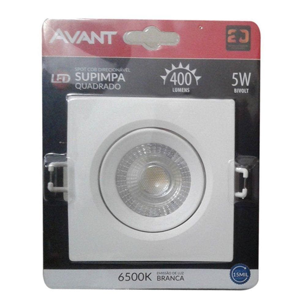 Spot Led Cob Quadrado 5W Direcionável Bivolt Avant 6500k