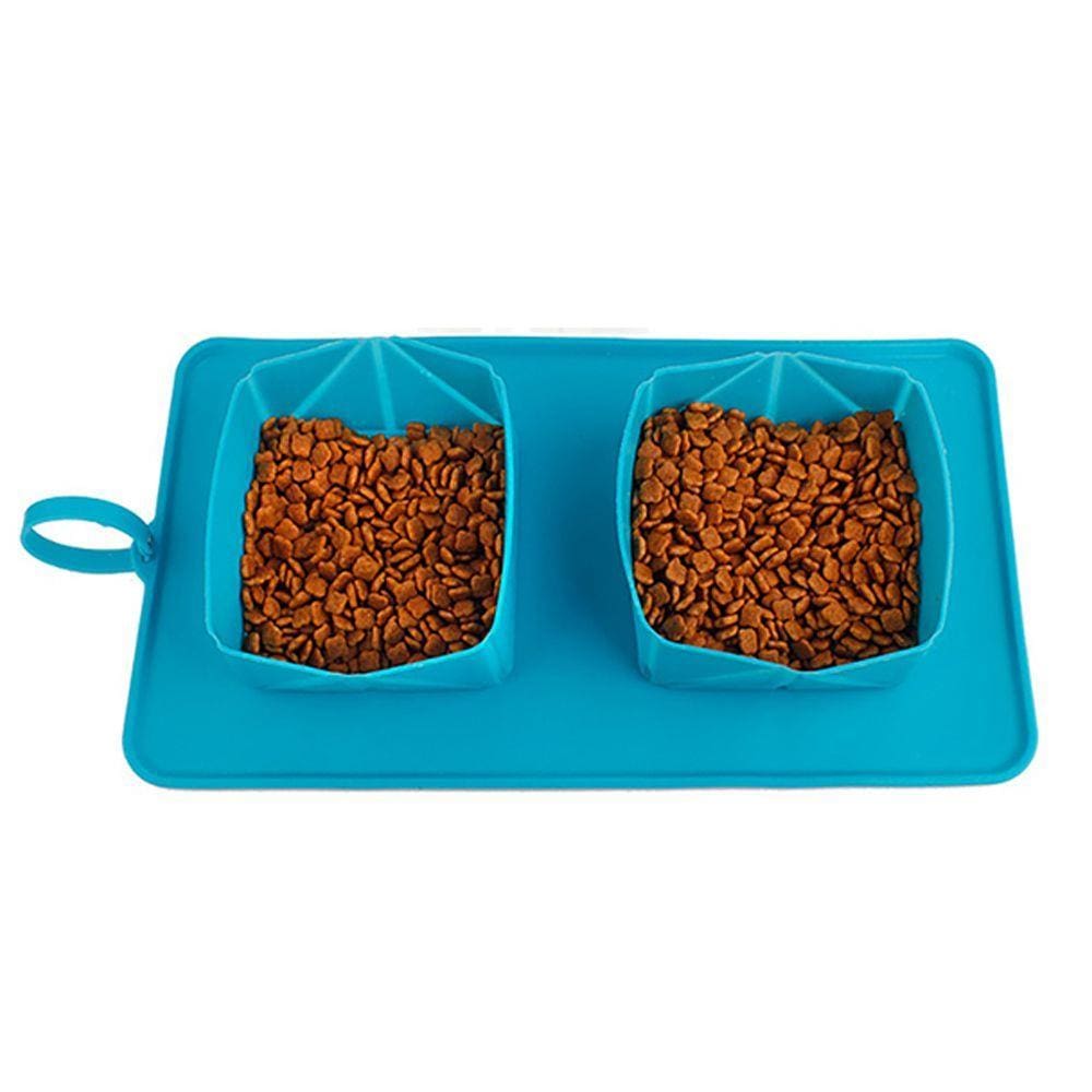 Pote Tapete Duplo Silicone Comedouro Bebedouro Portatil Cachorro Gato Viagem