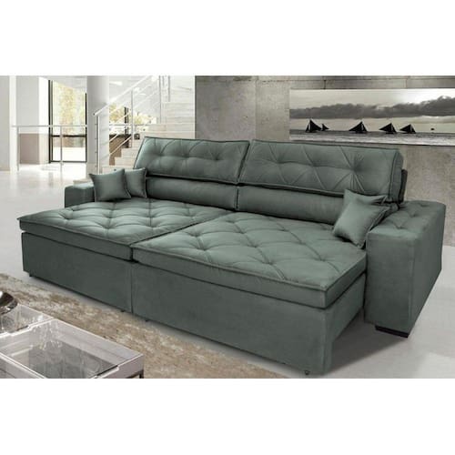Sofá Austin 2,22m Retrátil, Reclinável com Molas no Assento e Almofadas, Tecido Suede Grafite é boa?