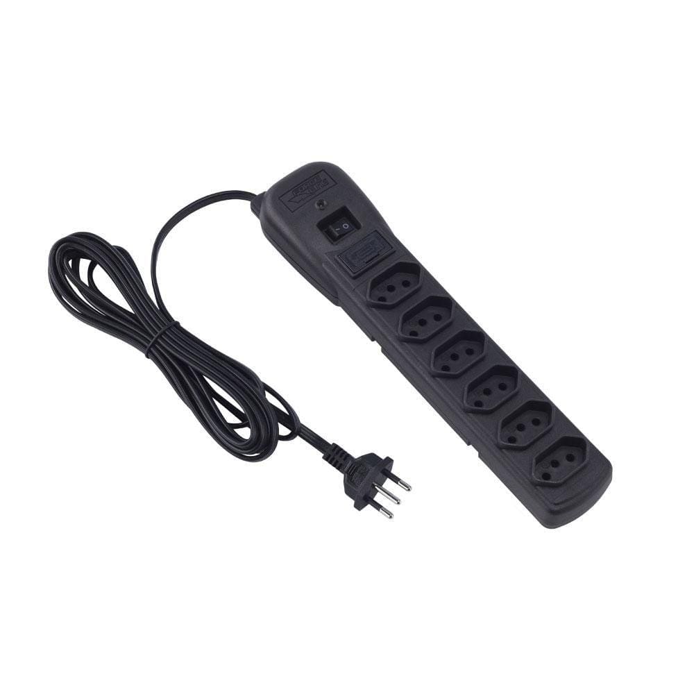 Protetor Elétrico 6 Tomadas Preto 3 Metros Force Line