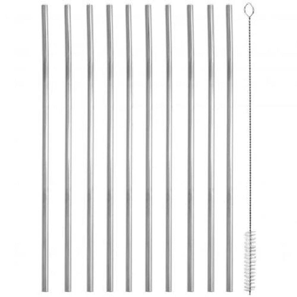 Kit 10 Canudos Inox Sustentável Reto 6Mm Escovinha 21,5Cm