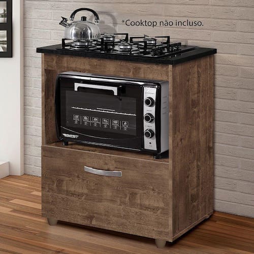 imagem-Balcão Cooktop 5 Bocas 1 Porta Salvia Ypê - kaiki Móveis - Marrom