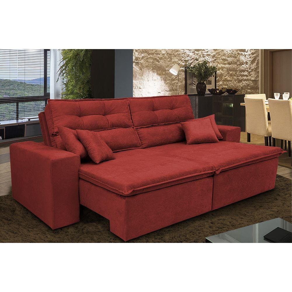 Sofá Cairo 1,82m Retrátil, Reclinável Tecido Suede Vermelho