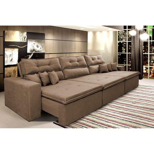 Sofá Cairo 3,52m Retrátil, Reclinável Tecido Suede Azul Menor preço em Sofá Cairo 3,52m Retrátil, Reclinável Tecido Suede Azul