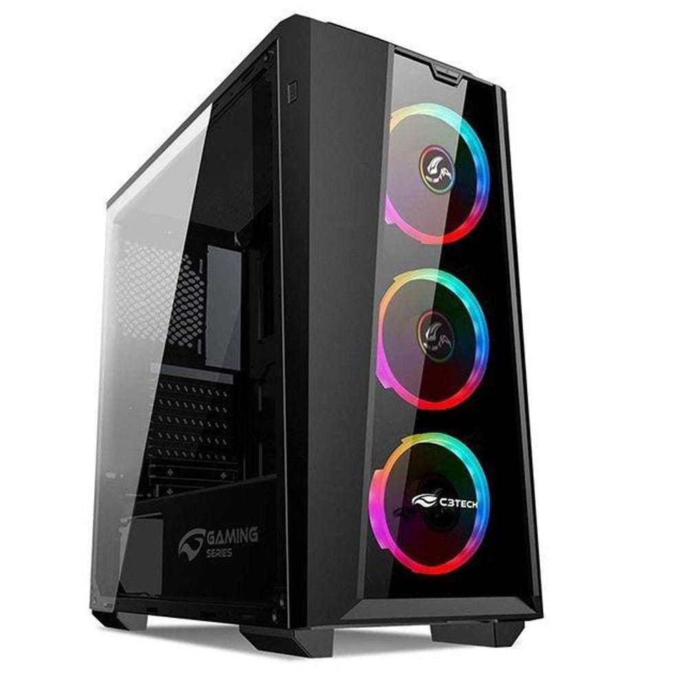 Gabinete Gamer C3Tech Mt-G800Bk 2 Baias S/Fonte Preto