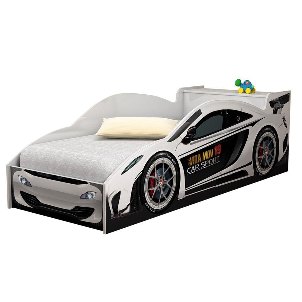 Cama Quarto Carro Infantil Baú Com Colchao Grade de Proteção
