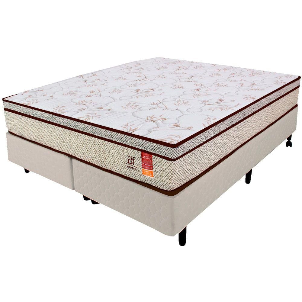 Cama Box King Colchão Molas Ensacadas + Box Microfibra Bege Bf Colchões 193x203x57cm