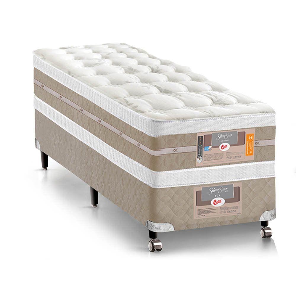 Cama Box + Colchão Castor Solteiro Molas Pocket Silver Star AIR Double Face 88x188x74cm