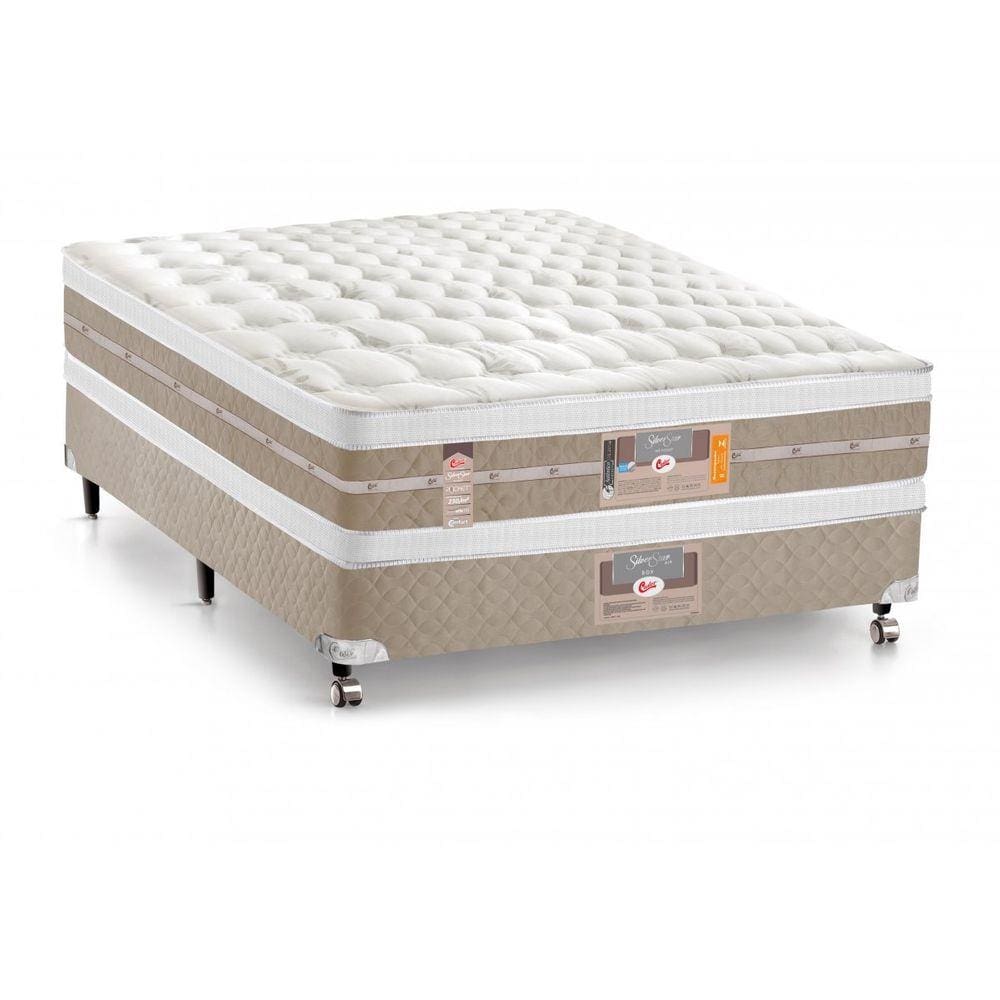 Cama Box + Colchão Castor Casal Molas Pocket Silver Star AIR Double Face 138x188x74cm