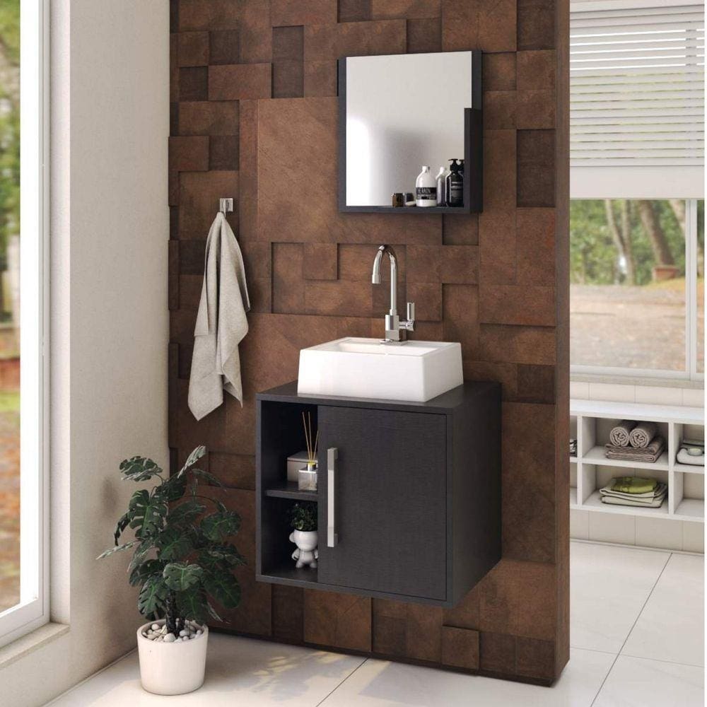 Conjunto para Banheiro Gabinete com Cuba Quadrada Q32 e Espelheira Soft 500W Compace