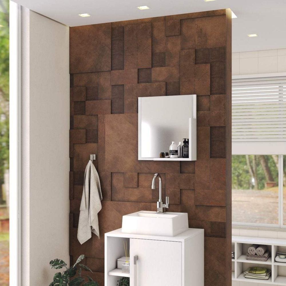 Conjunto para Banheiro Gabinete com Cuba Quadrada Q32 e Espelheira Soft 500W Compace