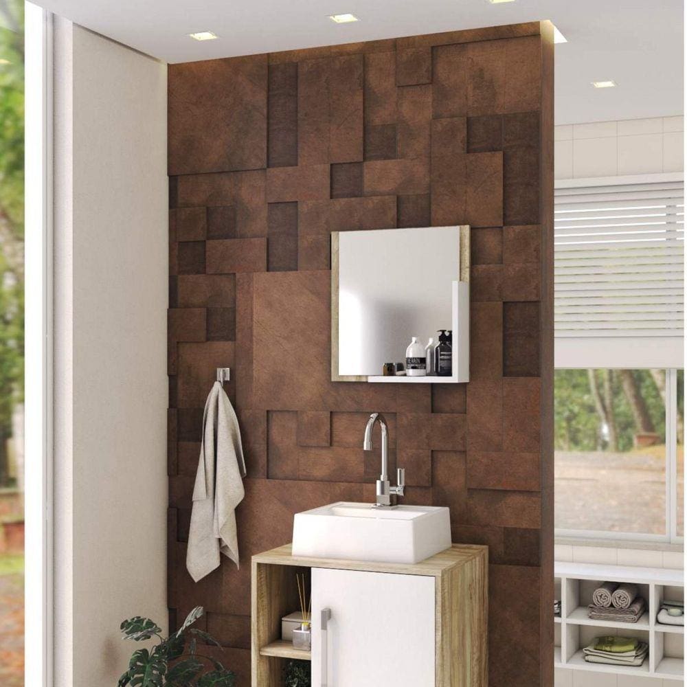 Conjunto para Banheiro Gabinete com Cuba Quadrada Q32 e Espelheira Soft 500W Compace