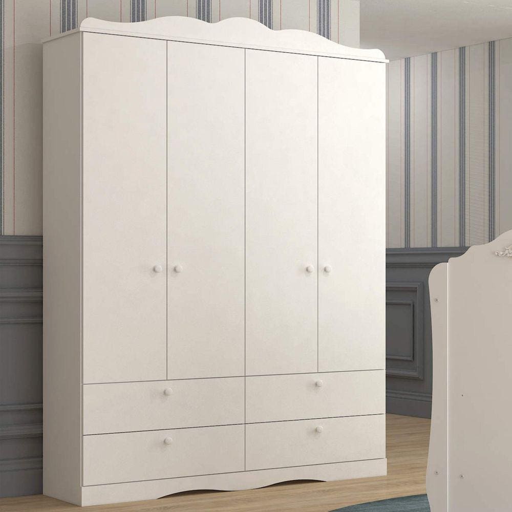 Guarda Roupa de Bebê 4 Portas 4 Gavetas Aquarela Espresso Móveis Branca