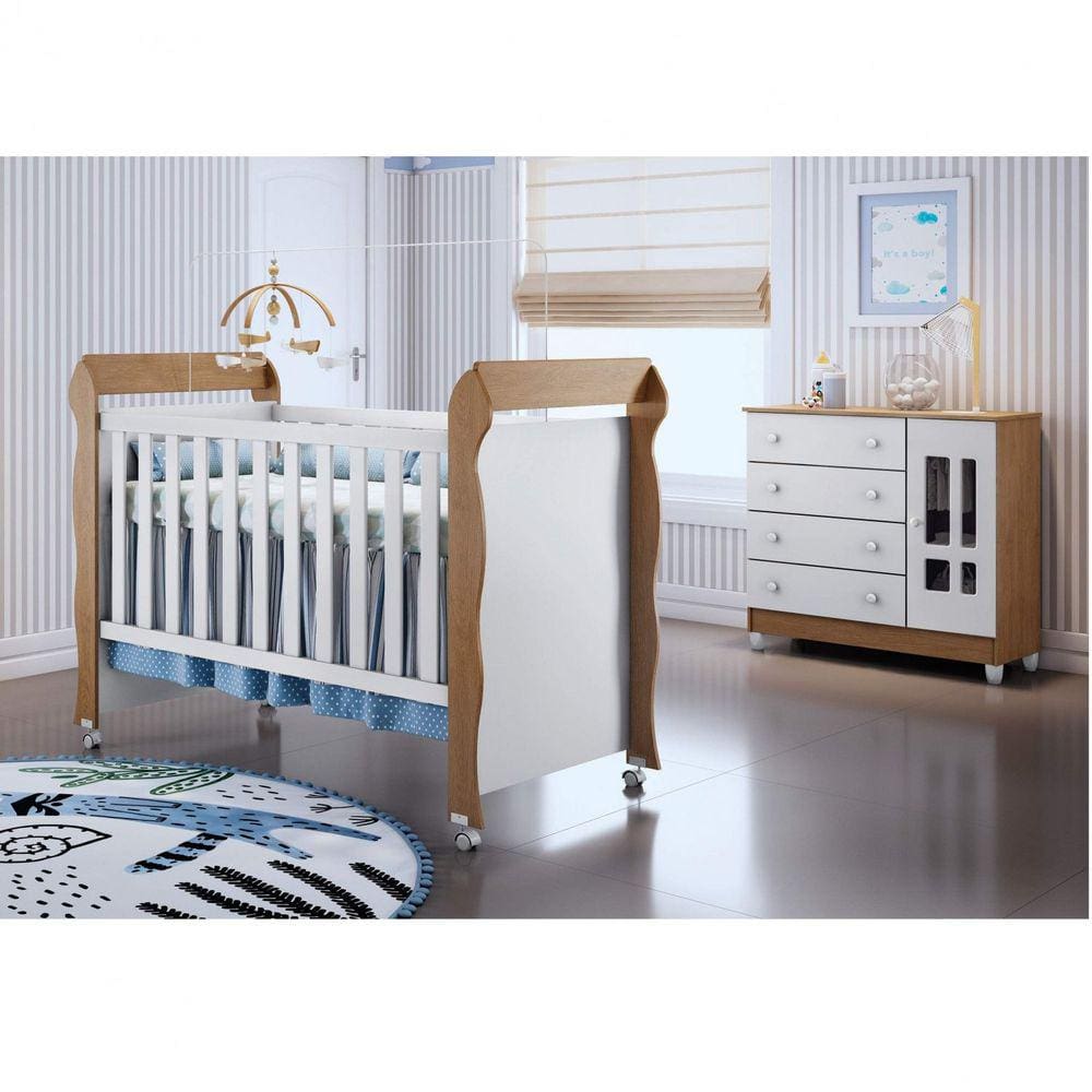 Conjunto Cômoda Fraldário Ariel e Berço Mini Cama Mirelle Carolina Baby
