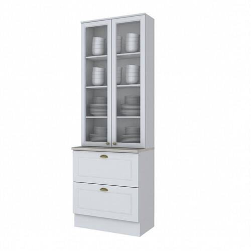 Paneleiro Simples 2 Portas de Vidro 2 Gavetas Americana Henn Branco Fosco Menor preço em Paneleiro Simples 2 Portas de Vidro 2 Gavetas Americana Henn Branco Fosco