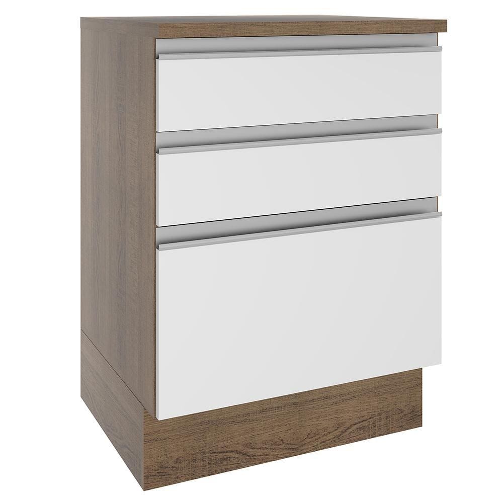 Balcão Madesa Glamy 60 cm 3 Gavetas - Rustic/Branco