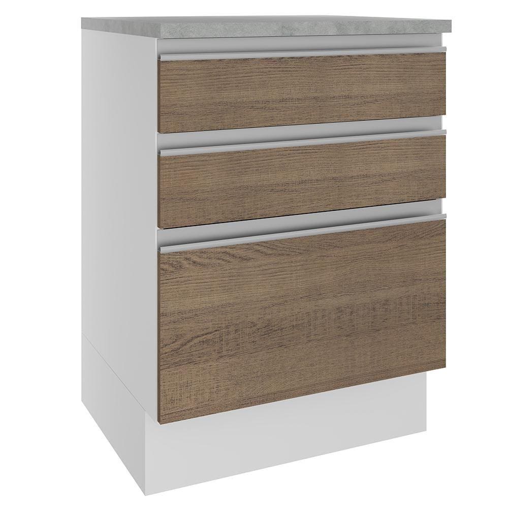 Balcão Madesa Glamy 60 cm 3 Gavetas - Branco/Rustic