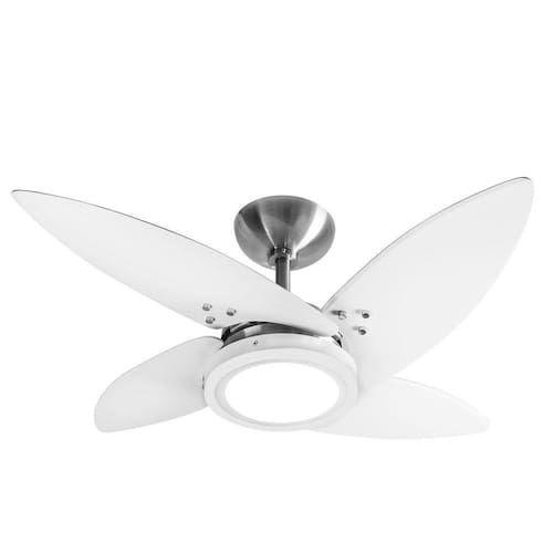 imagem-Ventilador de teto 4 pás em mdf brancas com luminária Led alumínio escovado - Azzam - Tron - 110V