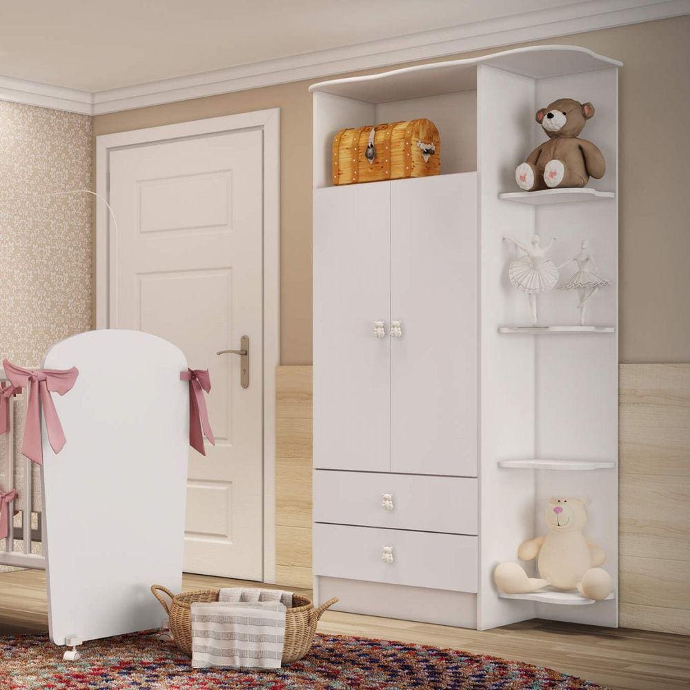 Guarda Roupa de Bebê 2 Portas 2 Gavetas com Cantoneira Baby Móveis Percasa