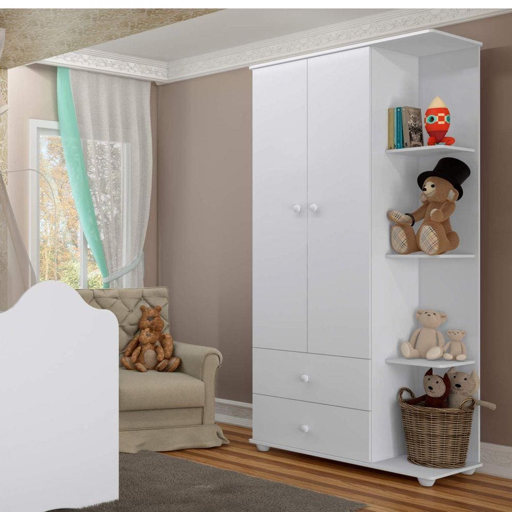 Guarda Roupa Infantil com Cantoneira 2 Portas 2 Gavetas Móveis Percasa Branco