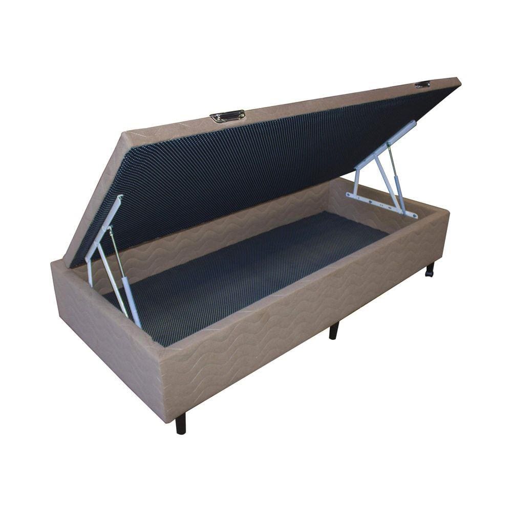 Base Box Solteiro com Baú 88cmx188cmx47cm Sued Quality-Flex Bege