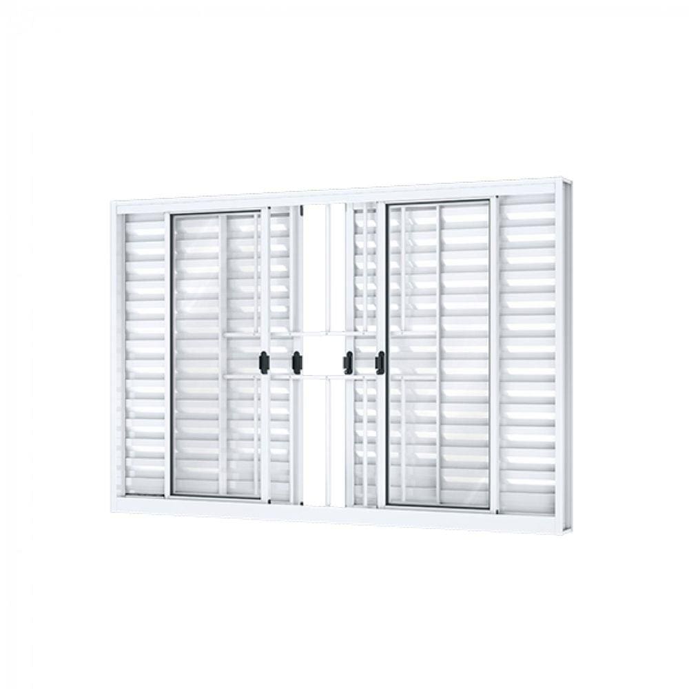 Janela Veneziana de Correr Central 6 Folhas com Grade Riobras Alumínio 100cmx150cm Branco