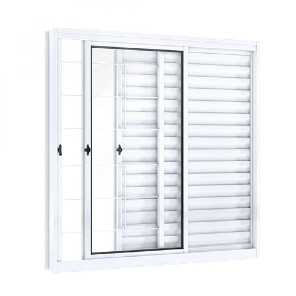 Janela de Correr Aço Veneziana 3 Folhas com Grade Mosaico Riobras 100cmx120cm Branco