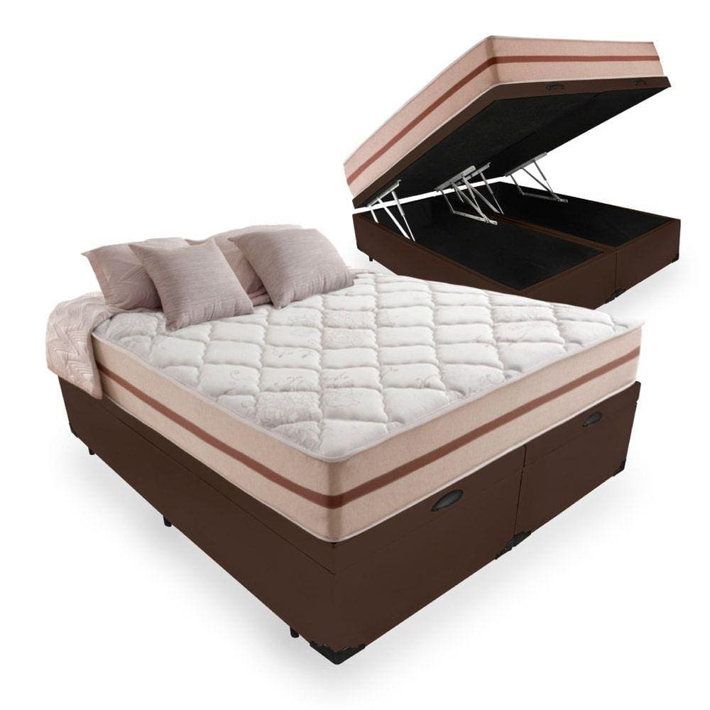Cama Box Com Baú Super King + Colchão De Molas Ensacadas - Anjos - Classic - 193x203x68cm