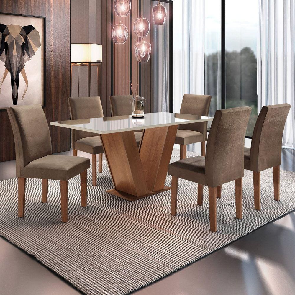 Conjunto com Mesa Tampo de Vidro 4 Cadeiras Pietra Aço Nobre