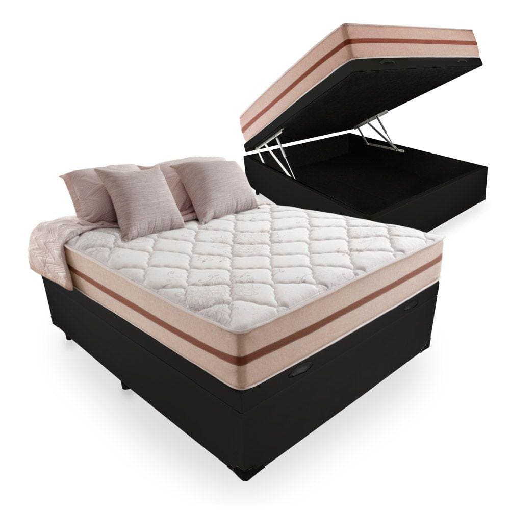 Cama Box Com Baú Casal + Colchão De Molas Ensacadas - Anjos - Classic - 138x188x64cm