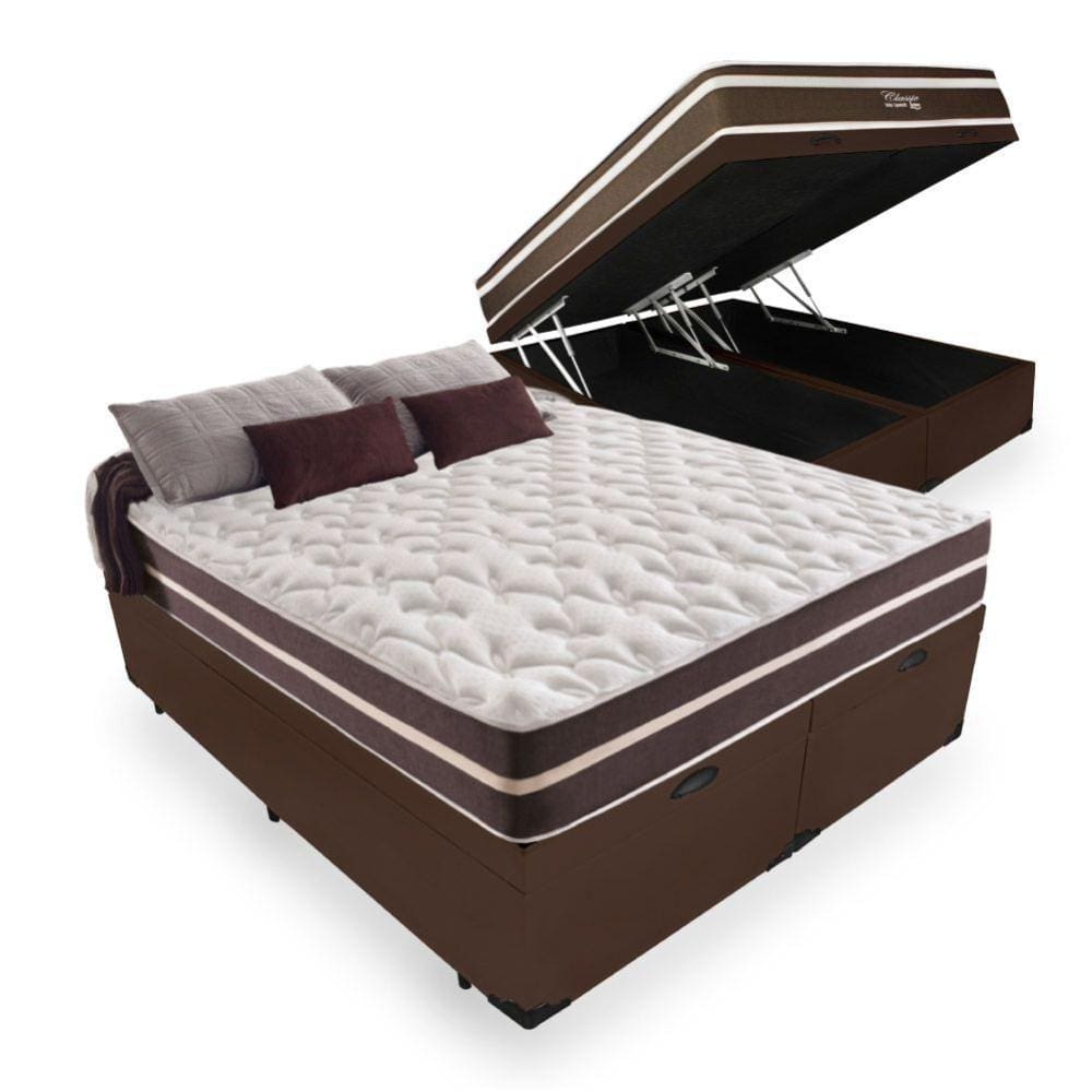 Cama Box Com Baú Bipartido Casal + Colchão De Molas - Anjos - Classic Superlastic - 138x188x64cm