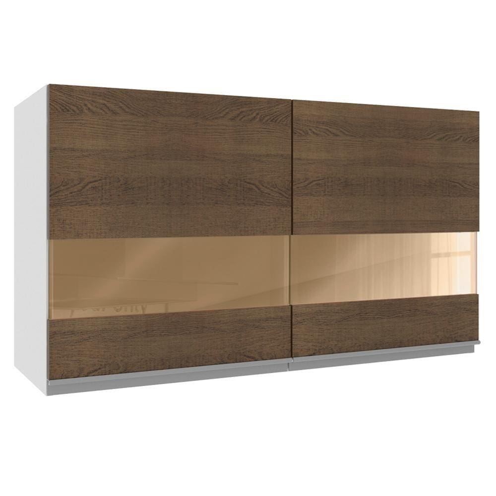 Armário Aéreo Madesa Acordes 100% MDF 120 cm 2 Portas Vidro Reflex - Branco/Rustic
