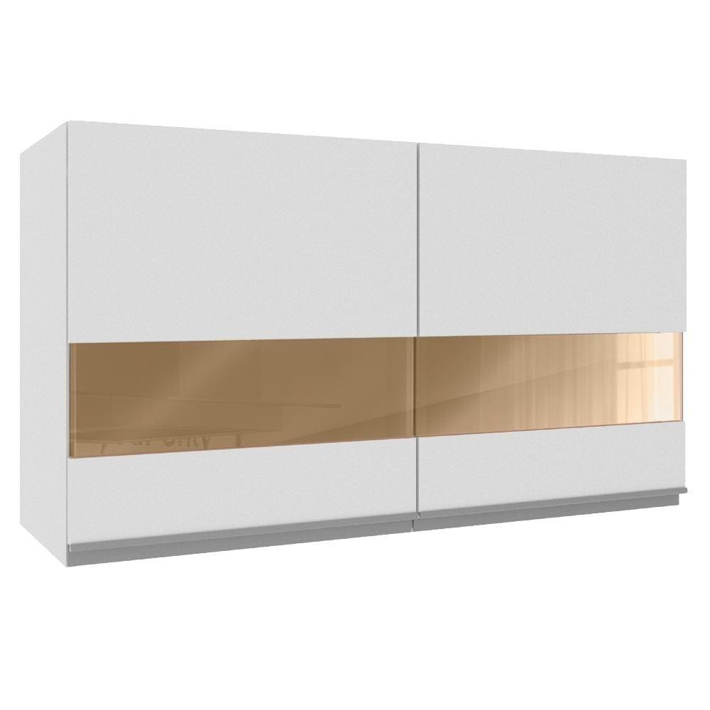 Armário Aéreo Madesa Acordes 100% MDF 120 cm - 2 Portas Vidro Reflex Branco Brilho