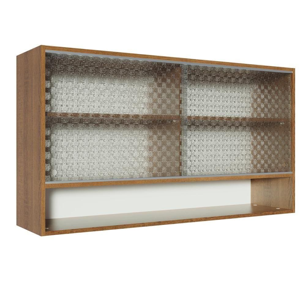 Armário Aéreo Madesa Glamy 2 Portas de Correr de Vidro e 1 Nicho - Rustic