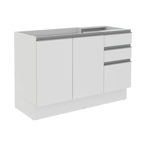 Balcão Gabinete de Pia Madesa Acordes 100% MDF 120 cm 3 Portas e 2 Gavetas - Frentes Branco Brilho Menor preço em Balcão Gabinete de Pia Madesa Acordes 100% MDF 120 cm 3 Portas e 2 Gavetas - Frentes Branco Brilho